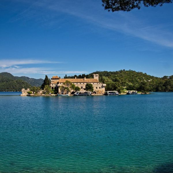 An islet with a medieval monastery on the island of Mljet in Croatia