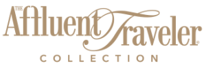 Logo for Affluent Traveler Collection, featuring elegant serif and script fonts in beige text on a white background.